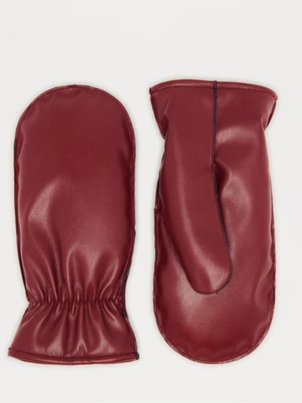 Womens Faux Leather-Style Mittens - Burgundy